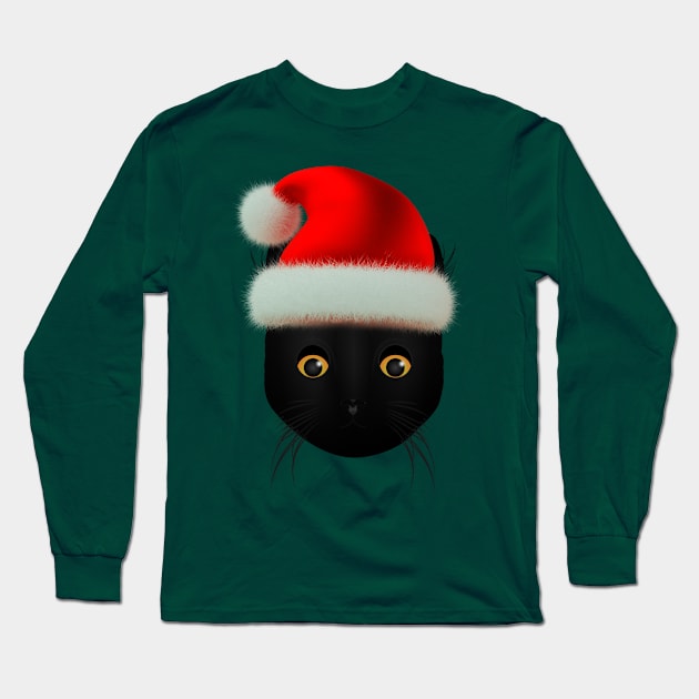 Black Cat Santa Claus Christmas Hat Long Sleeve T-Shirt by letnothingstopyou